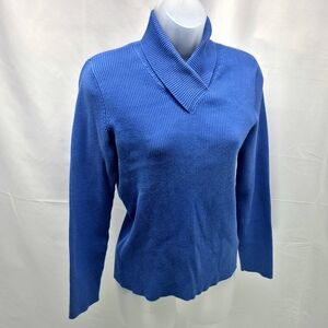 Jones New York Signature Blue Ribbed Shawl Cowl Neck Sweater Woman's Large